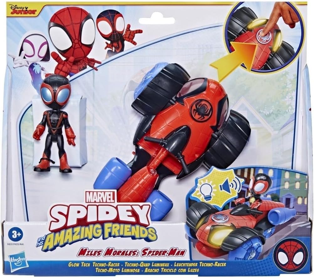 Hasbro Marvel Spidey, Veicolo Techno-Racer con Tecnologia Glow Tech