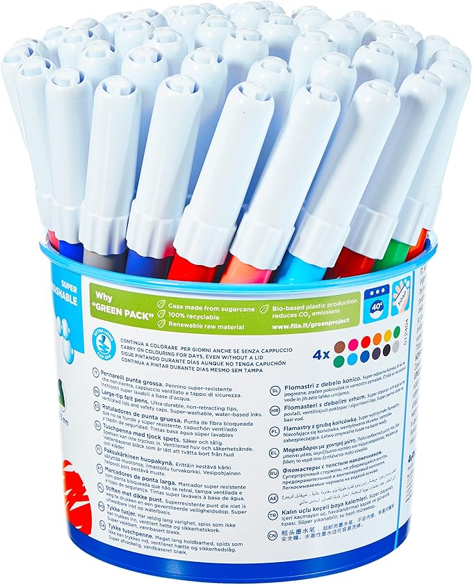 GIOTTO Turbo Maxi - Barattolo Set 12X4 Pennarelli A Punta Larga SUPER LAVABILI