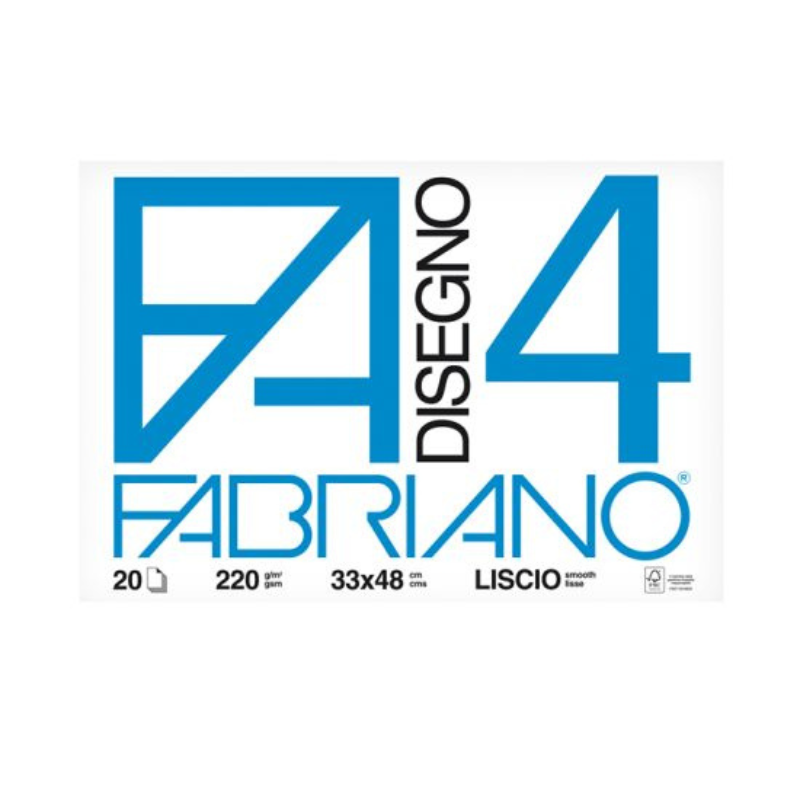 Fabriano F4, Formato 33 x 48 cm, Fogli Lisci, Grammatura 220gr/m2, 20 Fogli