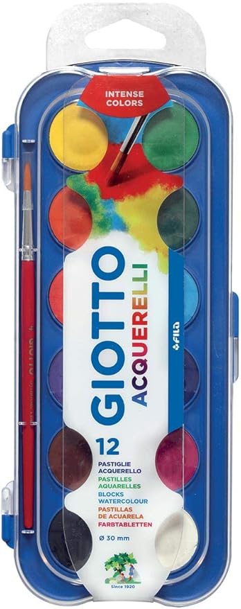 GIOTTO ACQUERELLI, Conf. 12 pz, Con pennello (Ø 30 mm)