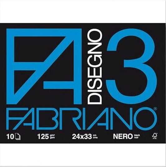 Fabriano 3- Dimensioni 24x33 cm - NERO - 125 g/mq - 10 fogli
