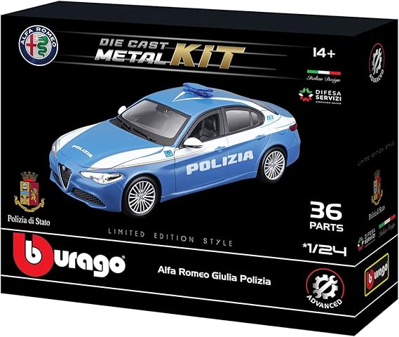 BBURAGO - Model Kit Giulia Polizia – Modellino Realistico Auto in Scala 1:24