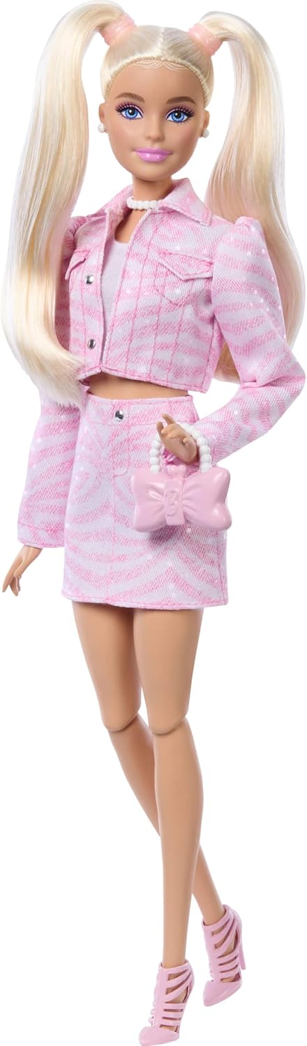 Barbie - Deluxe Style n. 9, bambola dai capelli biondi con outfit in denim rosa