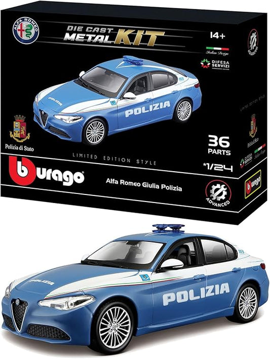BBURAGO - Model Kit Giulia Polizia – Modellino Realistico Auto in Scala 1:24