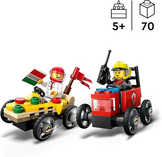 LEGO City Pack Veicoli da Corsa: Pizzaiolo Contro Pompiere, 60458