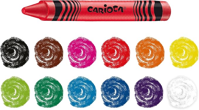 CARIOCA Pastelli Maxi Wax, Pastelli a Cera Lavabili con Punta Grossa per Bambini