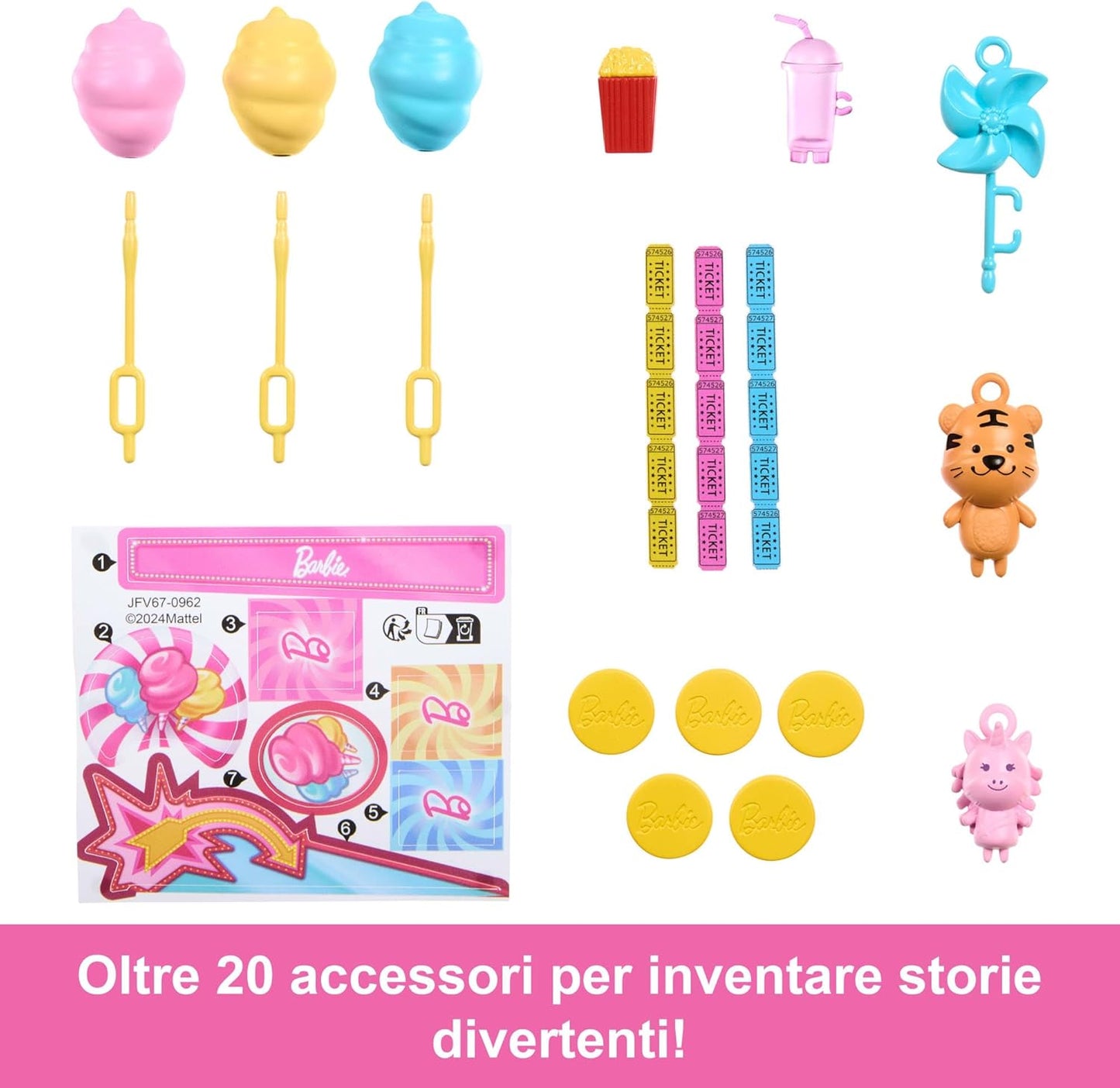 Barbie - Malibu e chiosco zucchero filato, set con bambola e 20 accessori inclusi
