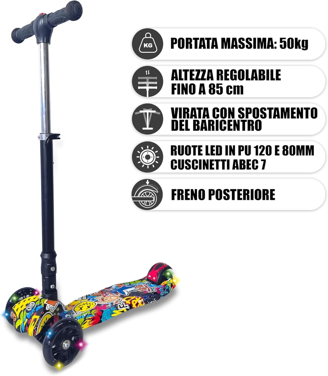 Teorema Giocattoli, Monopattino Bambino 3 Ruote con Luci LED
