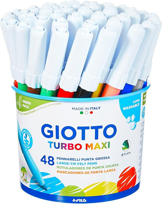 GIOTTO Turbo Maxi - Barattolo Set 12X4 Pennarelli A Punta Larga SUPER LAVABILI