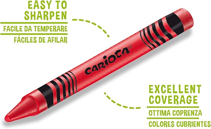 CARIOCA Pastelli Maxi Wax, Pastelli a Cera Lavabili con Punta Grossa per Bambini