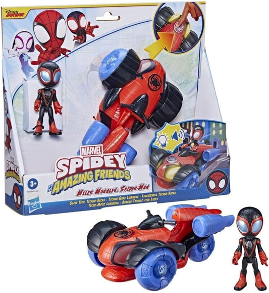 Hasbro Marvel Spidey, Veicolo Techno-Racer con Tecnologia Glow Tech