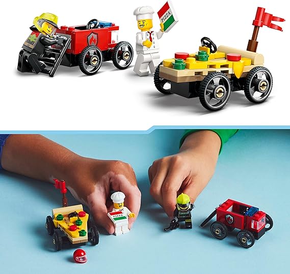 LEGO City Pack Veicoli da Corsa: Pizzaiolo Contro Pompiere, 60458