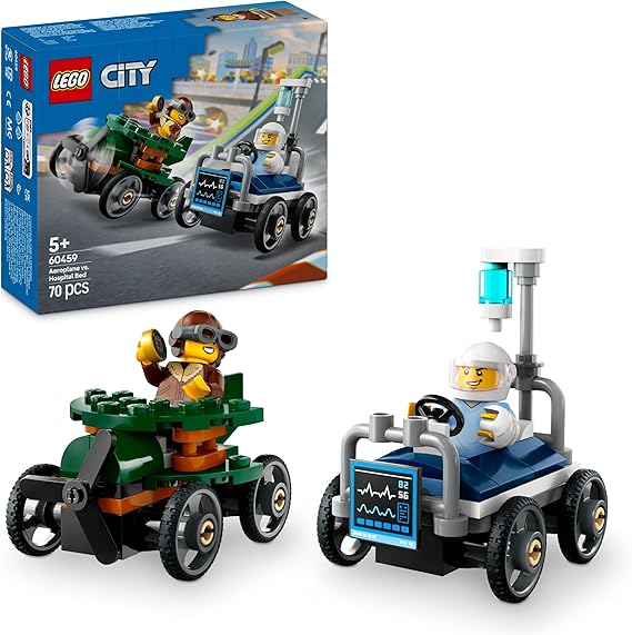LEGO City Pack Veicoli da Corsa: Aereo Contro Letto d’Ospedale, 60459