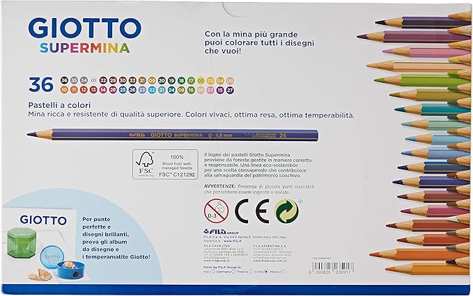 GIOTTO Supermina - Astuccio da 36 Matite a Pastello Colorate, 3.8mm