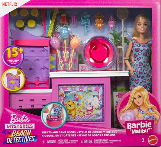 Barbie - Malibu e chiosco zucchero filato, set con bambola e 20 accessori inclusi