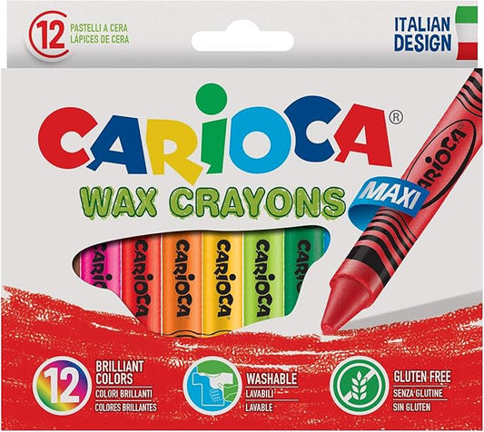CARIOCA Pastelli Maxi Wax, Pastelli a Cera Lavabili con Punta Grossa per Bambini