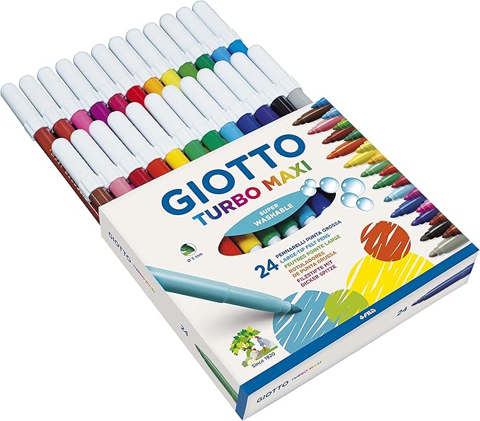 GIOTTO Turbo Maxi - Astuccio Da 24 Pennarelli A Punta Larga, 5 mm, Super Lavabili