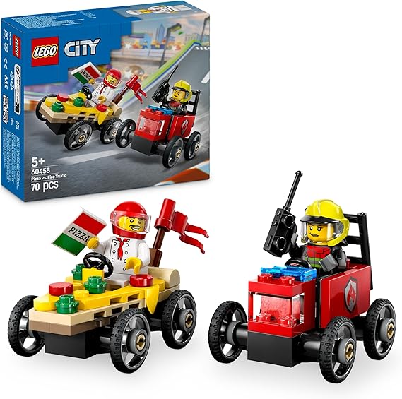 LEGO City Pack Veicoli da Corsa: Pizzaiolo Contro Pompiere, 60458