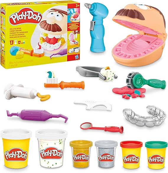 Play-Doh Hasbro Dottor Trapanino, Set di Plastilina Creativa per Bambini e Bambine dai 3 Anni in su con 8 Barattoli di Pasta Modellabile, Giocattolo con Colori Assortiti Atossici