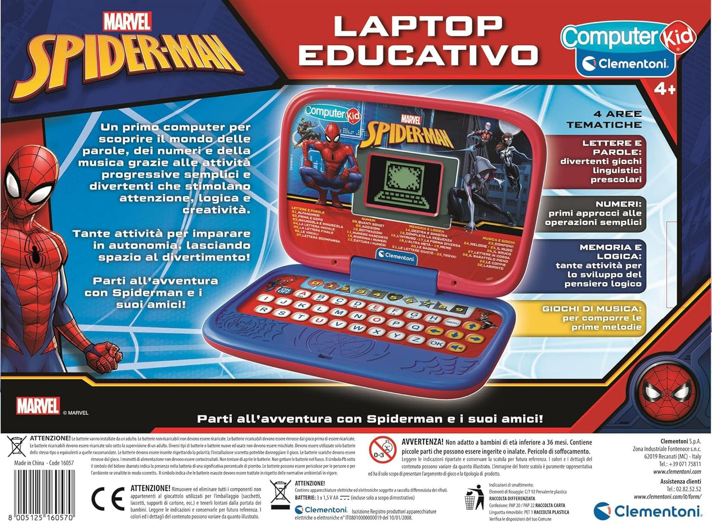 Clementoni - Computer Kid Spiderman Laptop Educativo