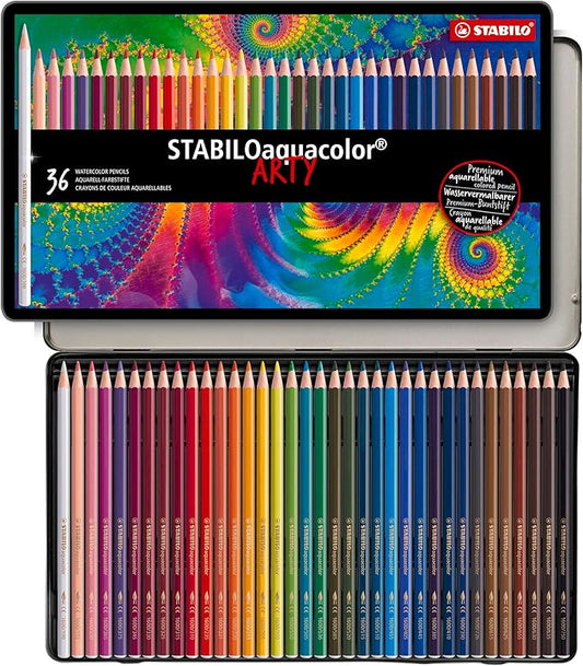 STABILOaquacolor - Matita colorata acquarellabile - ARTY - Scatola in Metallo da 36 - Colori assortiti