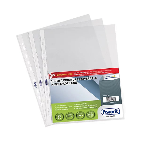 Favorit Buste Perforate, Lucide, Alto Spessore, 22 x 30 cm, 50 Pezzi, Trasparenti
