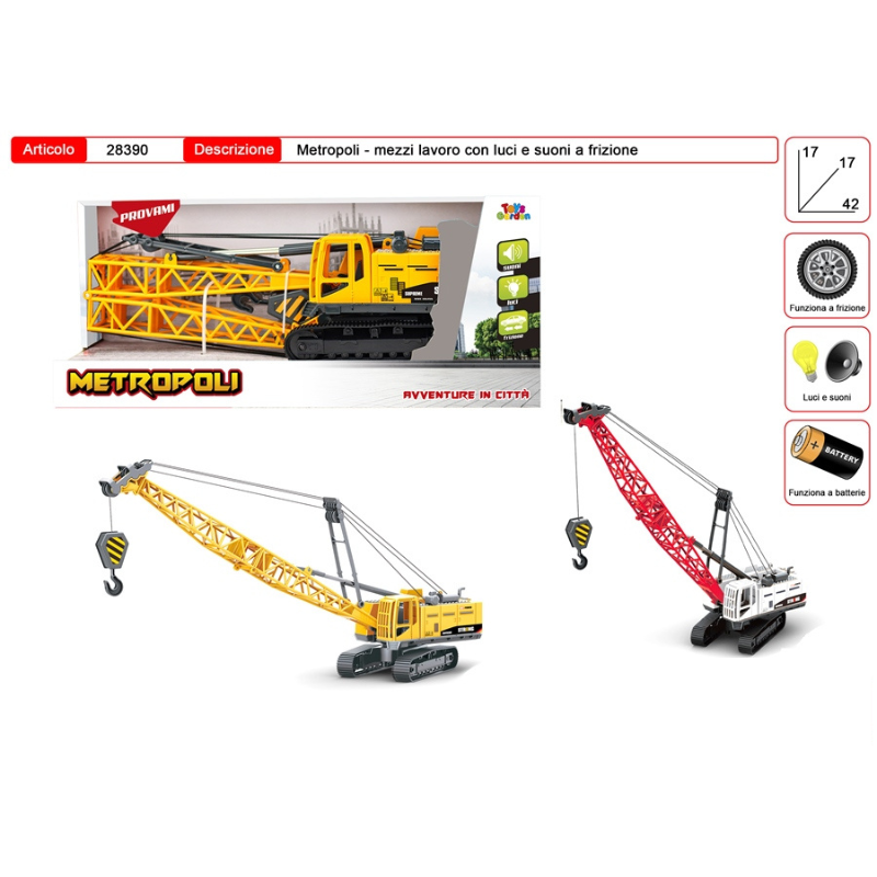 TOYS GARDEN Metropoli Mezzo da Lavoro Gru a Frizione con Luci e Suoni