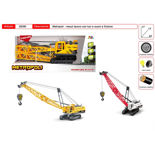 TOYS GARDEN Metropoli Mezzo da Lavoro Gru a Frizione con Luci e Suoni