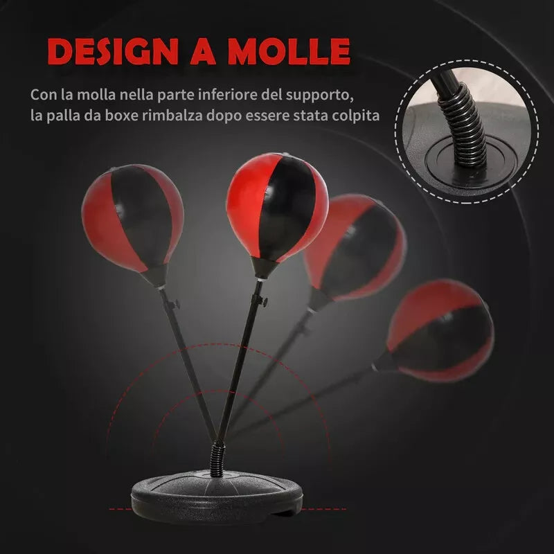 Punching Ball per Bambini con Guantoni Altezza Regolabile Rosso e Nero